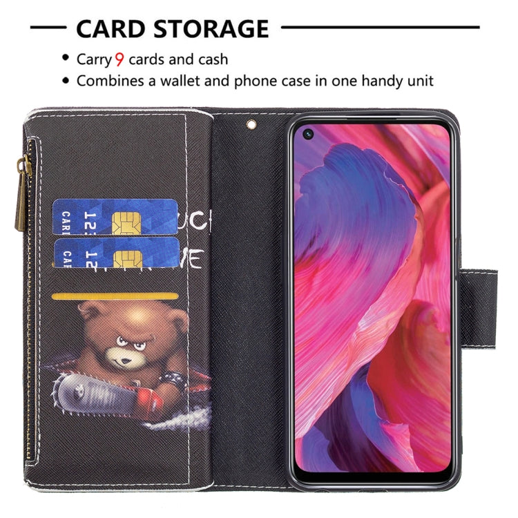 For OPPO A74 5G/A93 5G/A54 5G Colored Drawing Pattern Zipper Horizontal Flip Leather Case with Holder & Card Slots & Wallet(Bear) - OPPO & vivo Accessories by buy2fix | Online Shopping UK | buy2fix