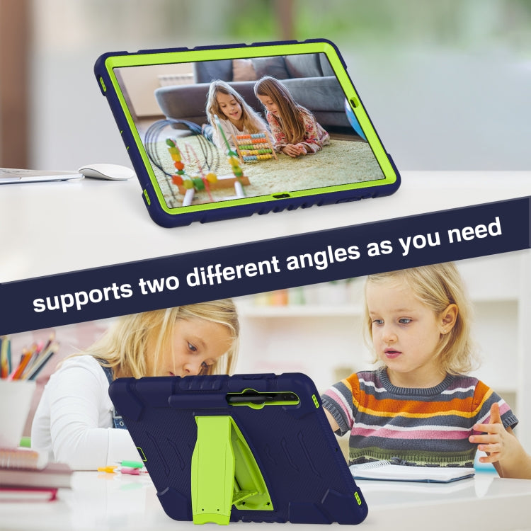 For Samsung Galaxy Tab S7+/ Tab S7 FE / Tab S8+ 3-Layer Protection Screen Frame + PC + Silicone Combination Case with Holder(NavyBlue+Lime) - Other Galaxy Tab PC by buy2fix | Online Shopping UK | buy2fix