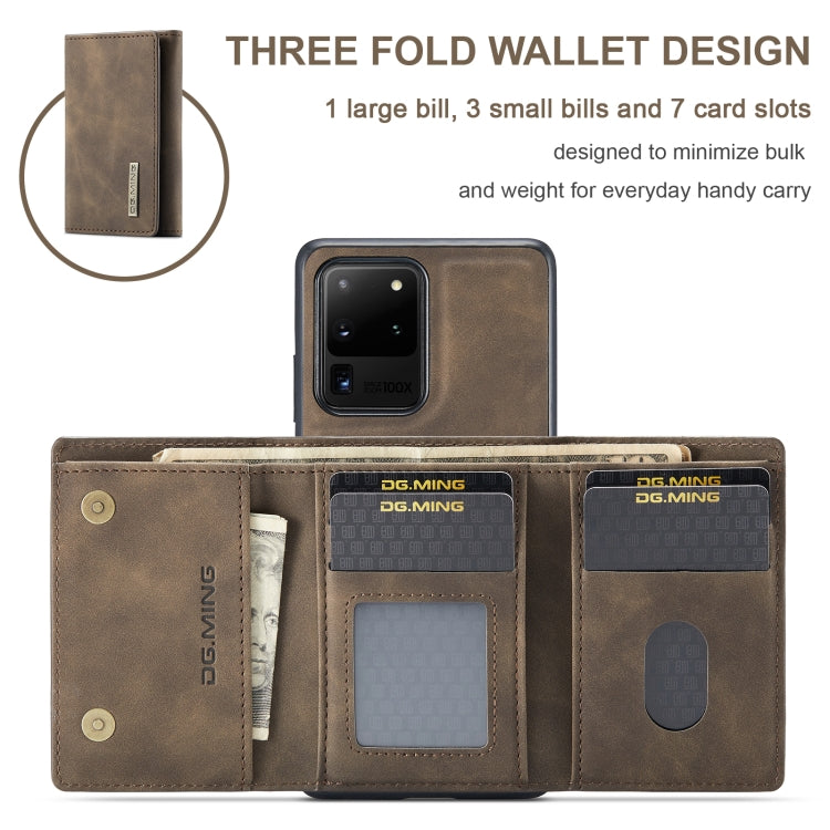 For Samsung Galaxy S20 Ultra DG.MING M1 Series 3-Fold Multi Card Wallet + Magnetic Back Cover Shockproof Case with Holder Function(Coffee) - Samsung Accessories by DG.MING | Online Shopping UK | buy2fix