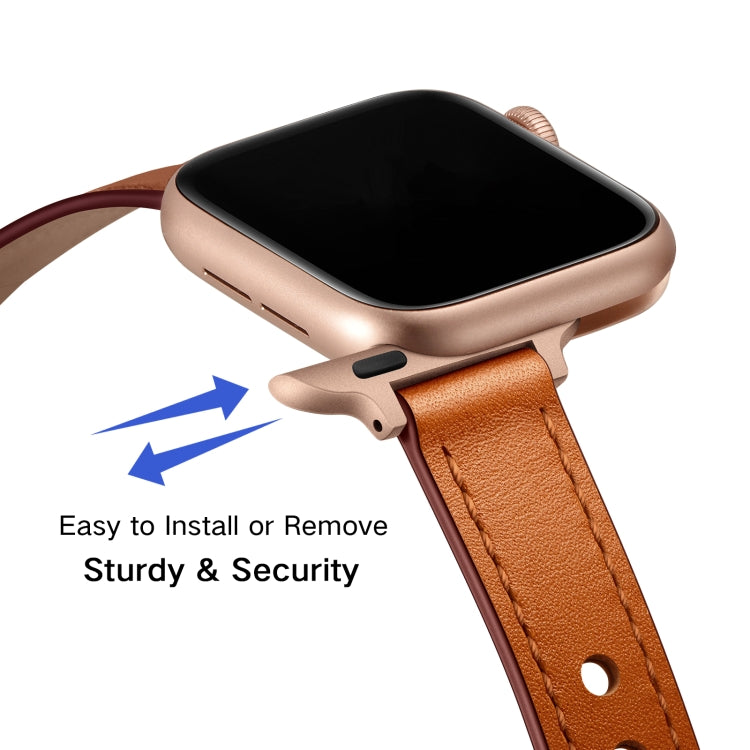 14mm Couple Style Leather Watch Band For Apple Watch Ultra 49mm&Watch Ultra 2 49mm / Series 9&8&7 45mm / SE 3&SE 2&6&SE&5&4 44mm / 3&2&1 42mm(Semi-oiled Rose Gold Buckle) - Watch Bands by buy2fix | Online Shopping UK | buy2fix