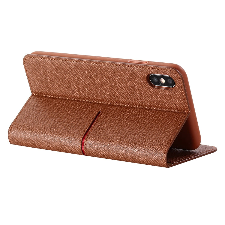 For iPhone XR GEBEI Top-grain Leather Horizontal Flip Protective Case with Holder & Card Slots & Wallet & Photo Frame(Brown) - More iPhone Cases by GEBEI | Online Shopping UK | buy2fix