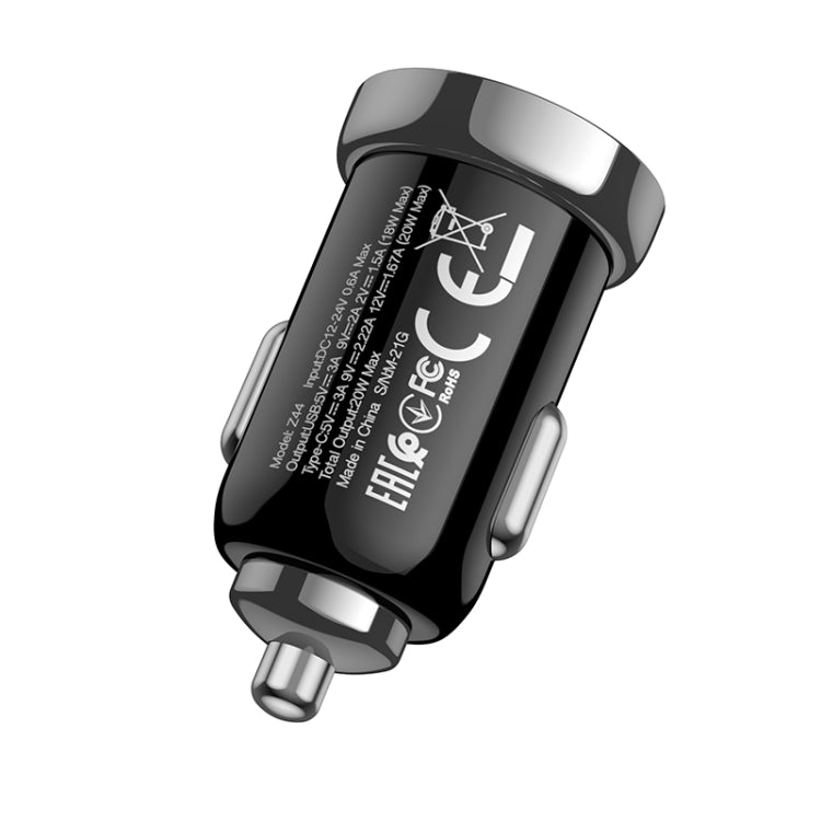 hoco Z44 Leading PD 20W USB-C / Type-C + QC 3.0 USB Car Charger(Black) - In Car by hoco | Online Shopping UK | buy2fix