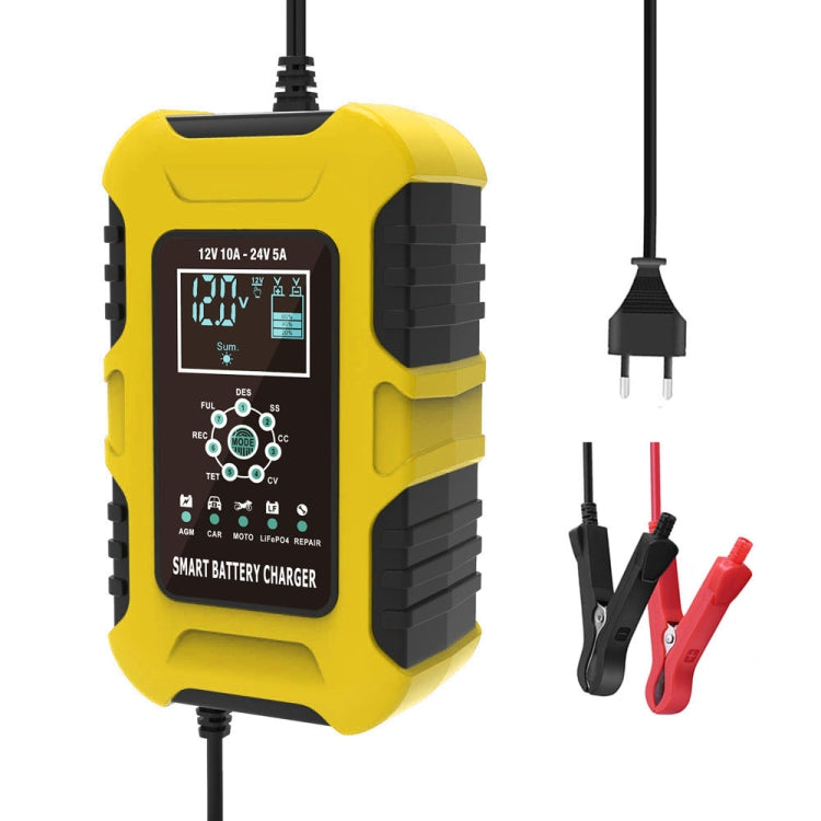 FOXSUR 10A 12V 7-segment Motorcycle / Car Smart Battery Charger, Plug Type:EU Plug(Yellow) - In Car by FOXSUR | Online Shopping UK | buy2fix