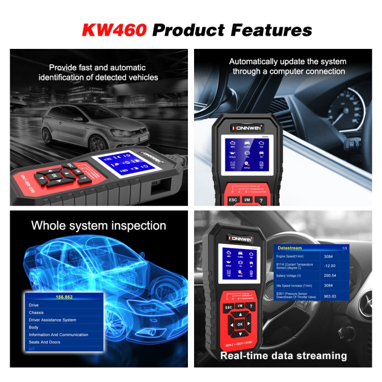 KONNWEI KW460 Car 2.8 inch 12V Lead-acid Battery Tester Fault Diagnosis Instrument - In Car by KONNWEI | Online Shopping UK | buy2fix