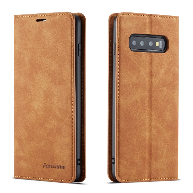 For Galaxy S10+ Forwenw Dream Series Oil Edge Strong Magnetism Horizontal Flip Leather Case with Holder & Card Slots & Wallet & Photo Frame(Brown) - Galaxy Phone Cases by Forwenw | Online Shopping UK | buy2fix