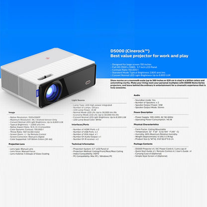 VIVIBRIGHT D5000 1920x1080P 420ANSI 6000Lumens LCD + LED HD Digital Projector, Android 9.0 EU Plug - Consumer Electronics by VIVIBRIGHT | Online Shopping UK | buy2fix