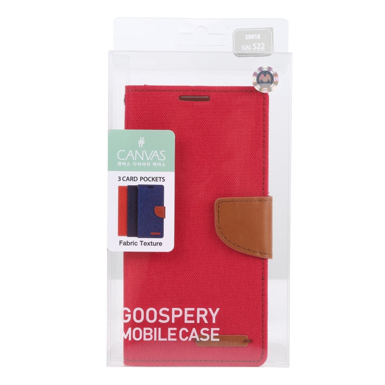 For Samsung Galaxy S22 5G GOOSPERY CANVAS DIARY Canvas Texture Leather Phone Case(Red) - Galaxy S22 5G Cases by GOOSPERY | Online Shopping UK | buy2fix