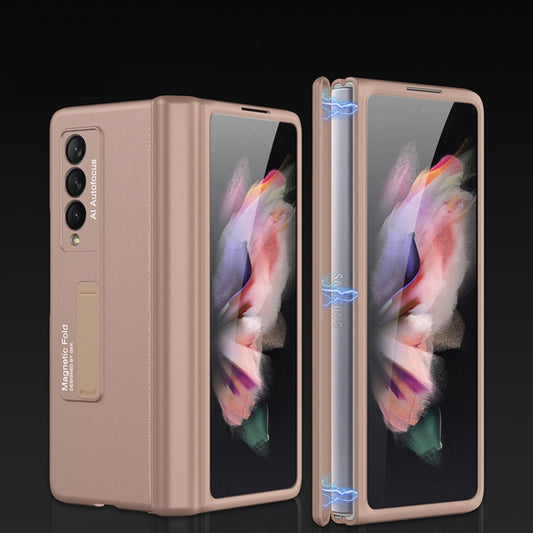 For Samsung Galaxy Z Fold3 5G GKK Magnetic Full Coverage Phone Flip Case with Holder(Gold) - Galaxy Phone Cases by GKK | Online Shopping UK | buy2fix