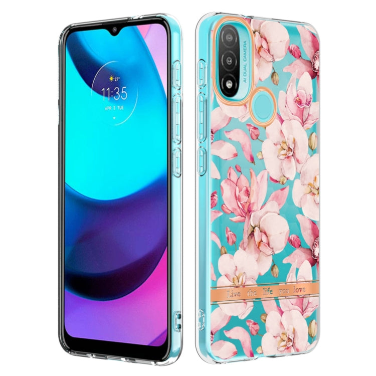 For Motorola Moto E20 / E30 / E40 Flowers and Plants Series IMD TPU Phone Case(Pink Gardenia) - Mobile Accessories by buy2fix | Online Shopping UK | buy2fix