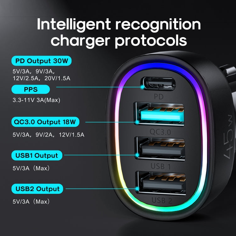 JOYROOM JR-CL09 45W PD+QC 3.0+Dual USB 4 Ports Fast Charging Car Charger(Black) - In Car by JOYROOM | Online Shopping UK | buy2fix