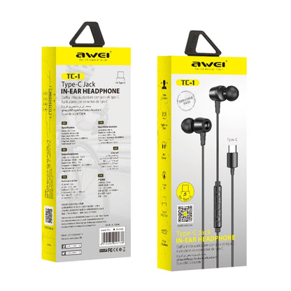 awei TC-1 Type-C / USB-C Stereo Surround In-ear Wired Earphone(Black) - Type-C Earphone by awei | Online Shopping UK | buy2fix