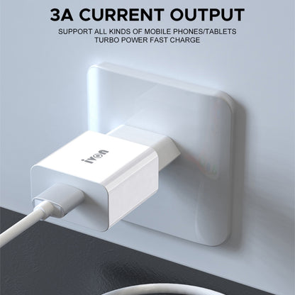 IVON AD-35 2 in 1 18W QC3.0 USB Port Travel Charger + 1m USB to 8 Pin Data Cable Set, US Plug(White) - Apple Accessories by IVON | Online Shopping UK | buy2fix