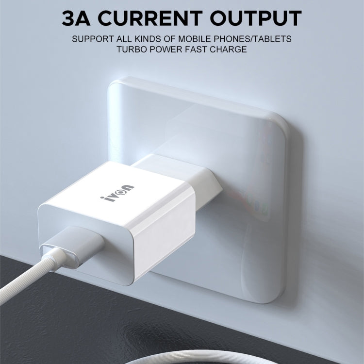 IVON AD-35 2 in 1 18W QC3.0 USB Port Travel Charger + 1m USB to Micro USB Data Cable Set, EU Plug(White) - USB Charger by IVON | Online Shopping UK | buy2fix