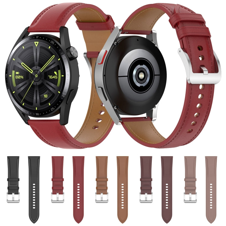 22mm Genuine Leather Watch Band for Huawei Watch GT3 46mm/GT2 46mm/Samsung Galaxy Watch3 45mm(Light Brown) - Smart Wear by buy2fix | Online Shopping UK | buy2fix