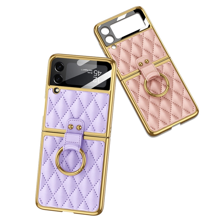 For Samsung Galaxy Z Flip3 5G GKK Integrated Plating + Leather Phone Case with Ring(Pink) - Galaxy Phone Cases by GKK | Online Shopping UK | buy2fix