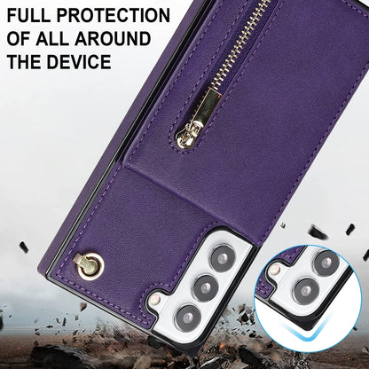 For Samsung Galaxy S22 5G Cross-body Square Zipper Card Holder Bag Phone Case(Purple) - Samsung Accessories by buy2fix | Online Shopping UK | buy2fix