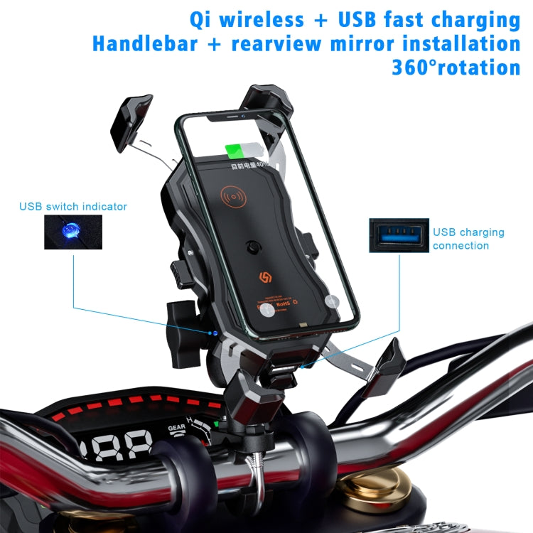 WUPP CS-1288A1 Wireless Charging + Wired Charging One-button Retractable Mobile Phone Stand(Black) - In Car by WUPP | Online Shopping UK | buy2fix