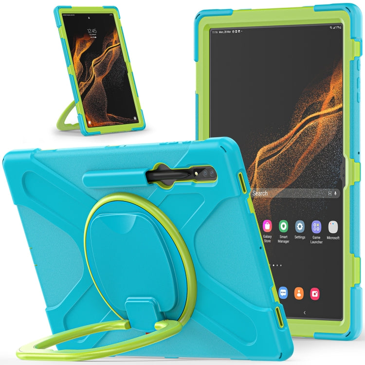 For Samsung Galaxy Tab S8 Ultra X900 Silicone + PC Tablet Protective Case(Light Blue+Yellow Green) - Galaxy Tab S8 Ultra Cases by buy2fix | Online Shopping UK | buy2fix