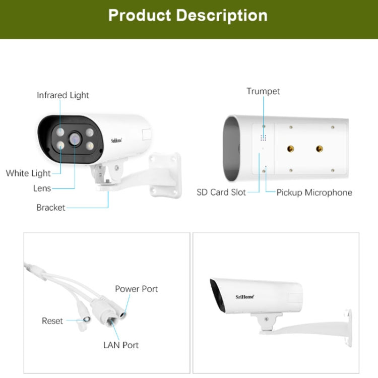 SriHome SH037B 4MP Full Color Night Vision IP66 Waterproof Bullet Camera, POE Version, EU Plug - Security by SriHome | Online Shopping UK | buy2fix