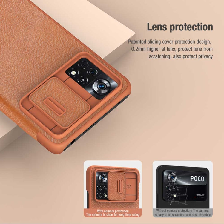 For Xiaomi Poco X4 Pro 5G NILLKIN QIN Series Pro Sliding Camera Cover Leather Phone Case(Black) - Xiaomi Cases by NILLKIN | Online Shopping UK | buy2fix