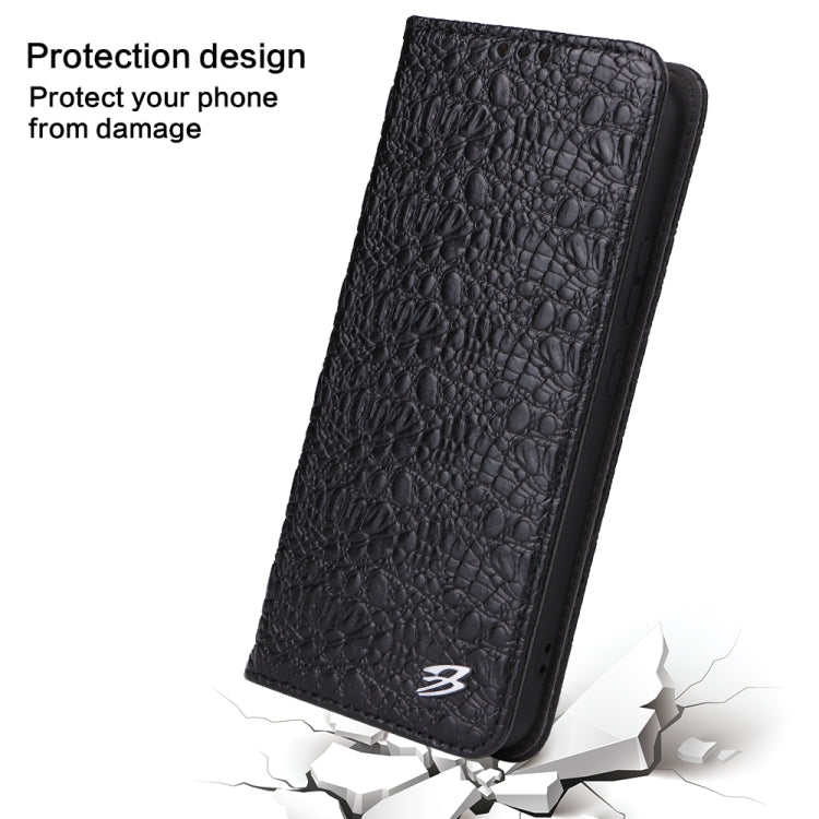 For Samsung Galaxy S22 5G Fierre Shann Crocodile Texture Magnetic Genuine Leather Phone Case(Black) - Galaxy S22 5G Cases by FIERRE SHANN | Online Shopping UK | buy2fix