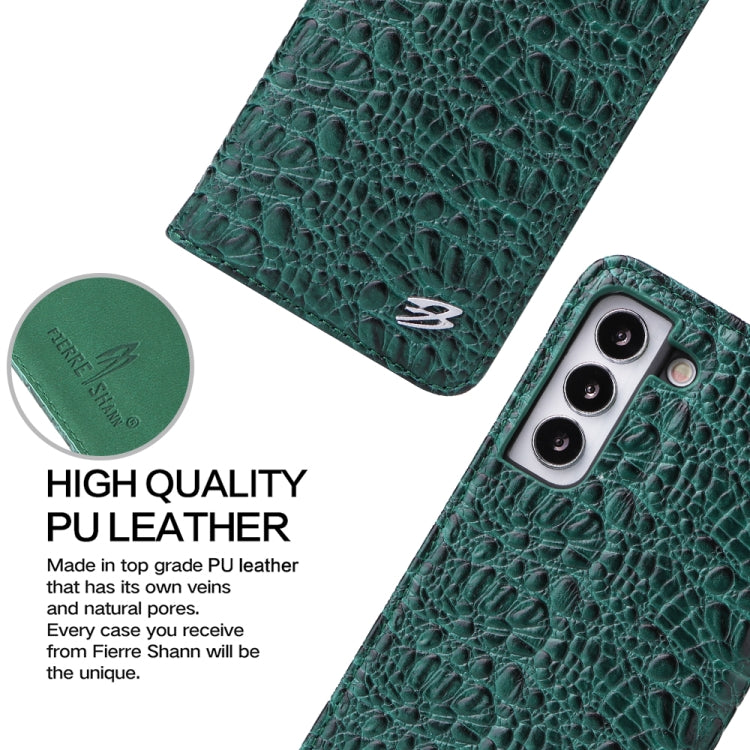 For Samsung Galaxy S22 5G Fierre Shann Crocodile Texture Magnetic Genuine Leather Phone Case(Green) - Galaxy S22 5G Cases by FIERRE SHANN | Online Shopping UK | buy2fix