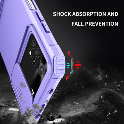 For Xiaomi Poco M4 Pro 4G Stereoscopic Holder Sliding Camshield Phone Case(Purple) - Xiaomi Cases by buy2fix | Online Shopping UK | buy2fix