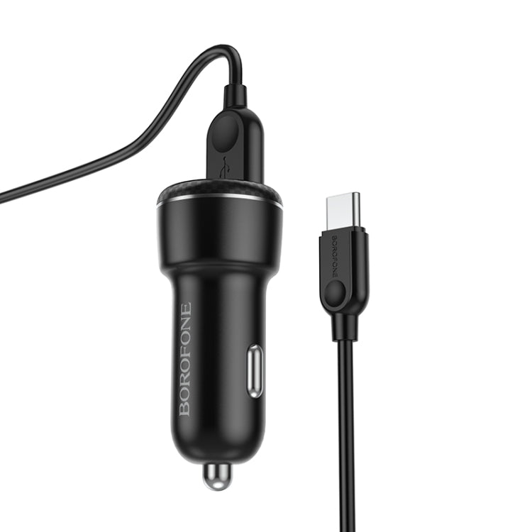 Borofone BZ17 Dual USB Ports QC3.0 Car Charger with Type-C / USB-C Charging Cable(Black) - In Car by Borofone | Online Shopping UK | buy2fix