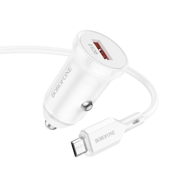 Borofone BZ18 Single USB Port QC3.0 Car Charger with Micro USB Charging Cable(White) - In Car by Borofone | Online Shopping UK | buy2fix