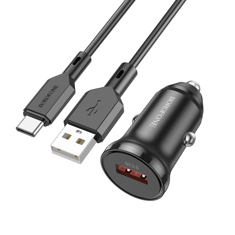 Borofone BZ18 Single USB Port QC3.0 Car Charger with Type-C / USB-C Charging Cable(Black) - Car Charger by Borofone | Online Shopping UK | buy2fix
