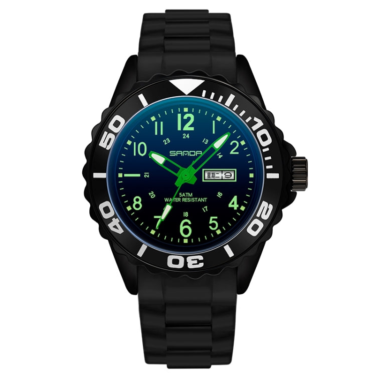 SANDA 1053 Womens TPU Strap Dual Display Waterproof Electronic Watch(Black Green) - Silicone Strap Watches by SANDA | Online Shopping UK | buy2fix