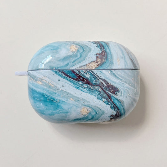 For Xiaomi Redmi Buds 4 Pro Marble Texture PC Glossy Earphone Protective Case(Aqua Blue) - Xiaomi Earphone Case by buy2fix | Online Shopping UK | buy2fix