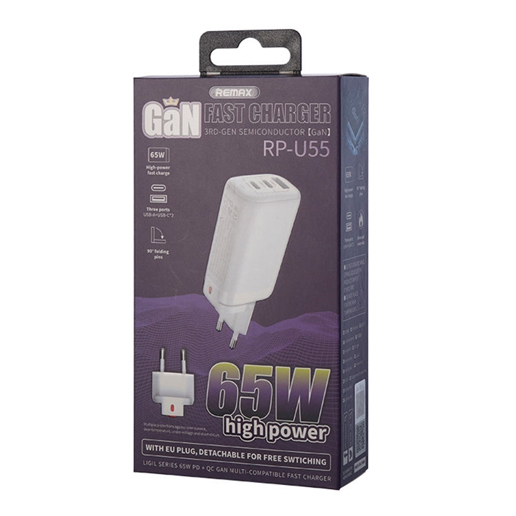 REMAX RP-U55 Territory Series 65W USB+Dual USB-C / Type-C Interface Fast Charger, Specification:EU Plug(White) - Apple Accessories by REMAX | Online Shopping UK | buy2fix