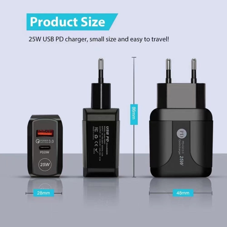 25W PD Type-C + QC3.0 USB Ports Travel Charger, Plug Type:EU Plug(Black) - Mobile Accessories by buy2fix | Online Shopping UK | buy2fix