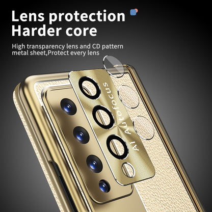 For Samsung Galaxy Z Fold4 Litchi Pattern Magnetic Shell Film Integrated Shockproof Phone Case(Champagne Gold) - Galaxy Z Fold4 5G Cases by buy2fix | Online Shopping UK | buy2fix