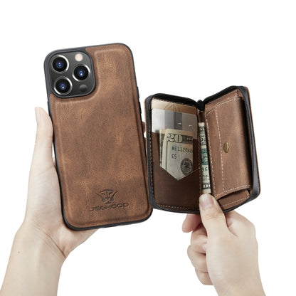 For iPhone 14 Pro Max JEEHOOD Magnetic Zipper Wallet Leather Phone Case (Brown) - iPhone 14 Pro Max Cases by JEEHOOD | Online Shopping UK | buy2fix