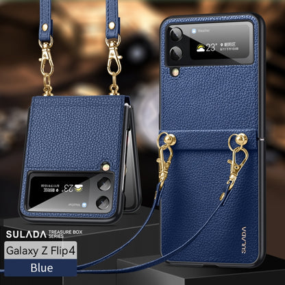 For Samsung Galaxy Z Flip4 SULADA Litchi Texture Leather + TPU Phone Case with Strap(Blue) - Galaxy Z Flip4 5G Cases by SULADA | Online Shopping UK | buy2fix