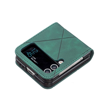 For Samsung Galaxy Z Flip4 Rhombus Texture Leather Phone Case(Green) - Galaxy Z Flip4 5G Cases by buy2fix | Online Shopping UK | buy2fix