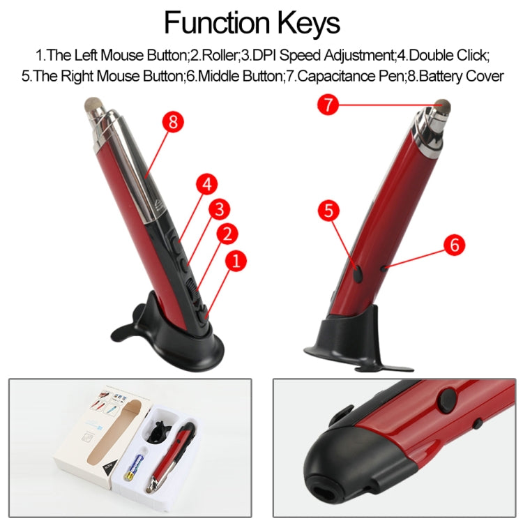 PR-08 Multifunctional Wireless Bluetooth Pen Mouse Capacitive Pen Mouse(Red) - Wireless Mice by buy2fix | Online Shopping UK | buy2fix