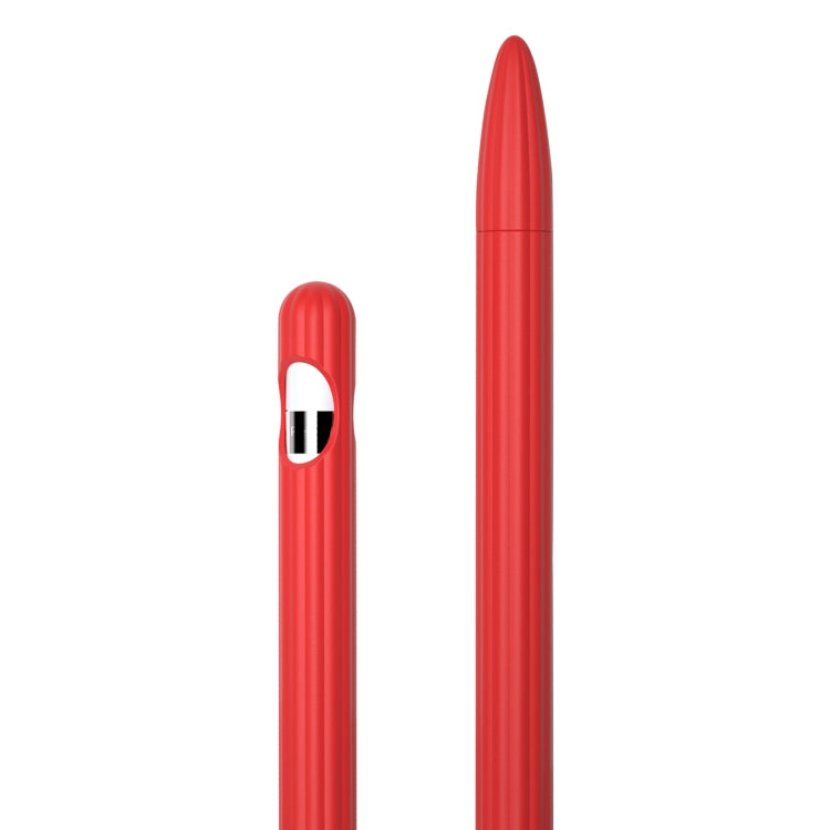 3 in 1 Striped Liquid Silicone Stylus Case with Two Tip Caps For Apple Pencil 2(Red) - Pencil Accessories by buy2fix | Online Shopping UK | buy2fix