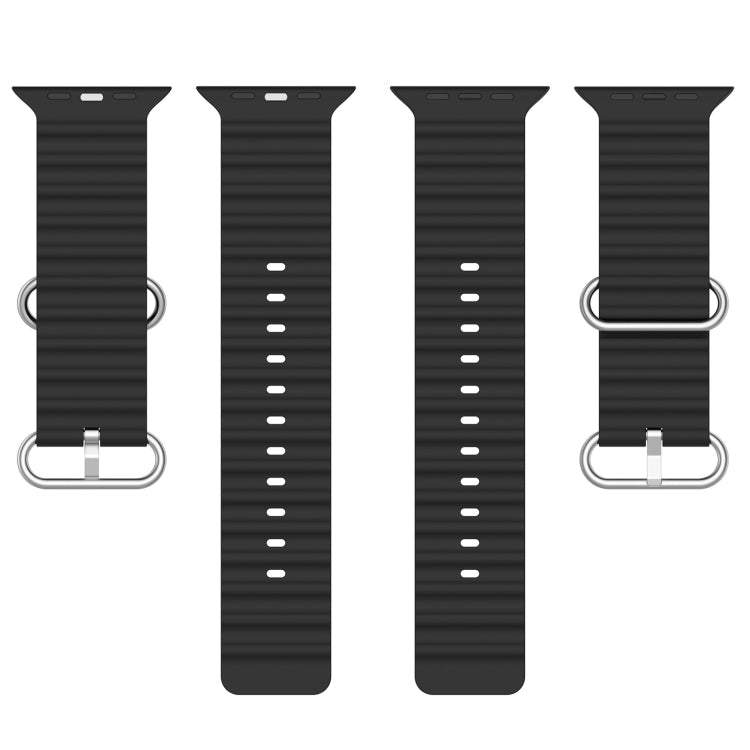 Ocean Silicone Watch Band For Apple Watch Ultra 49mm / Series 8&7 45mm / SE 2&6&SE&5&4 44mm (Black) - Smart Wear by buy2fix | Online Shopping UK | buy2fix