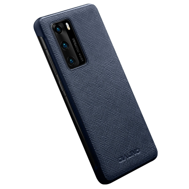 For Huawei P40 QIALINO Puda Texture Side Window View Leather Phone Case(Blue) - Huawei Cases by QIALINO | Online Shopping UK | buy2fix