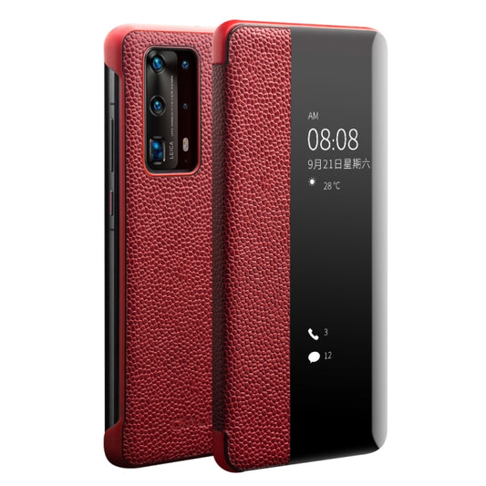 For Huawei P40 Pro QIALINO XiangNai Texture Side Window View Leather Phone Case(Red) - Huawei Cases by QIALINO | Online Shopping UK | buy2fix