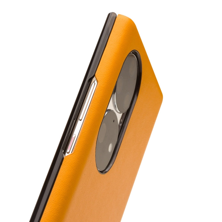 For Huawei P50 QIALINO Magnetic Side Window View Genuine Leather Smart Phone Case(Orange) - Huawei Cases by QIALINO | Online Shopping UK | buy2fix