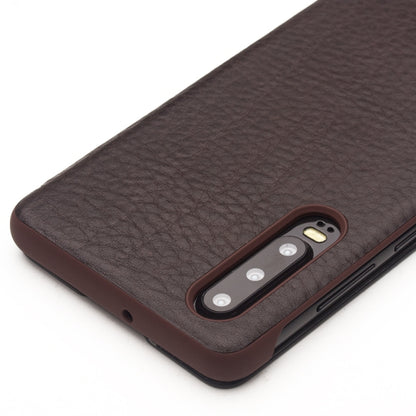 For Huawei P30 QIALINO Genuine Leather Side Window View Smart Phone Case(Brown) - Huawei Cases by QIALINO | Online Shopping UK | buy2fix