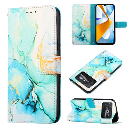 For Xiaomi Poco C40 Global PT003 Marble Pattern Flip Leather Phone Case(Green LS003) - Xiaomi Cases by buy2fix | Online Shopping UK | buy2fix