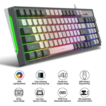 HXSJ V600 96-key RGB Backlit Dual-color Injection-molded Wired Gaming Keyboard - Wired Keyboard by HXSJ | Online Shopping UK | buy2fix