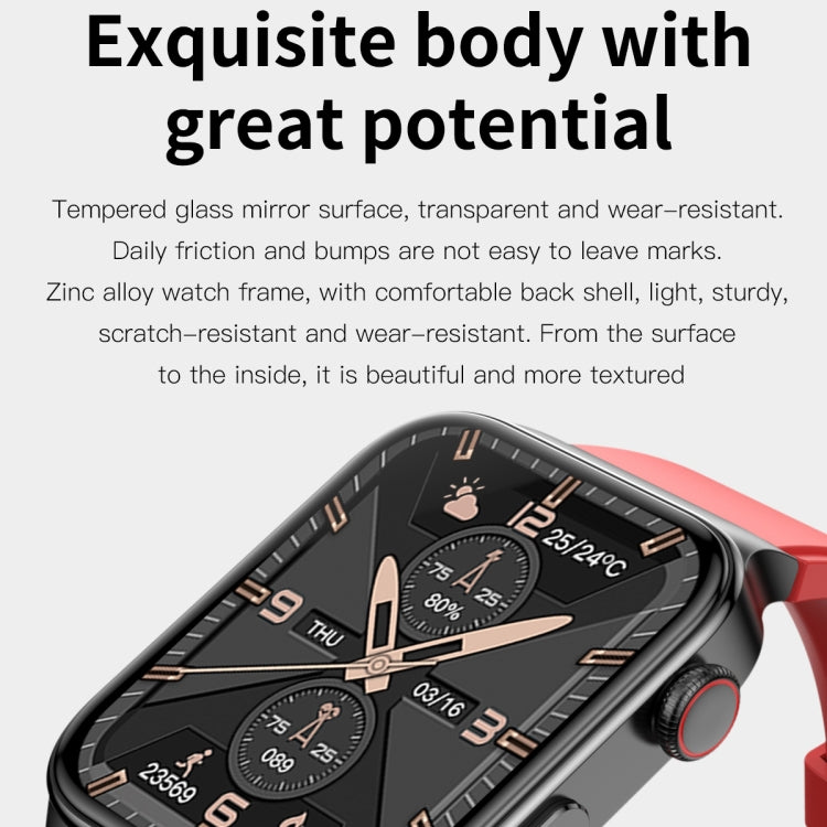 E500 1.83 inch HD Square Screen TPU Watch Strap Smart Watch Supports ECG Monitoring / Non-invasive Blood Sugar(Red) - Smart Wear by buy2fix | Online Shopping UK | buy2fix