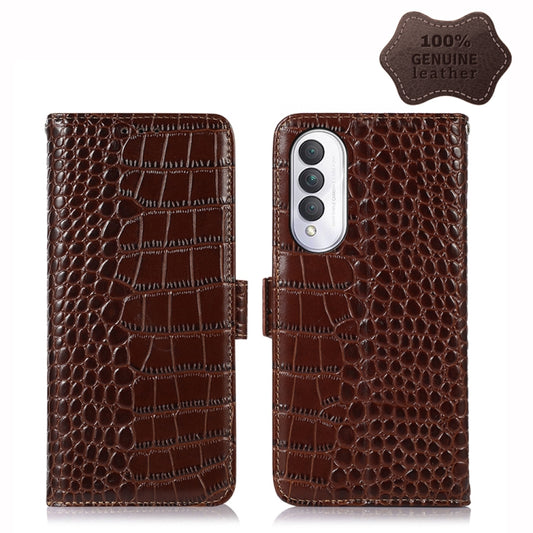For Honor X20 SE Crocodile Top Layer Cowhide Leather Phone Case(Brown) - Honor Cases by buy2fix | Online Shopping UK | buy2fix
