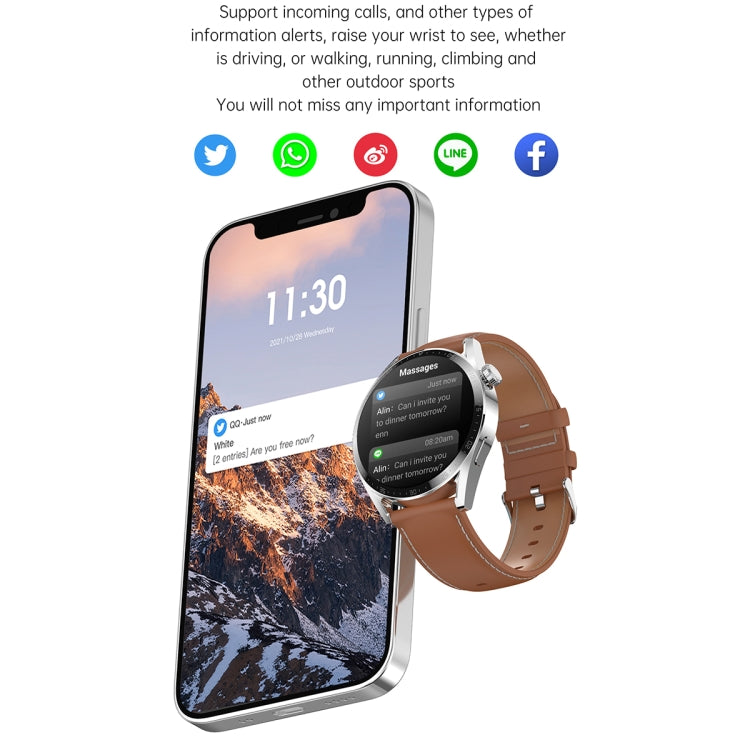 Ochstin 5HK3 Plus 1.36 inch Round Screen Bluetooth Smart Watch, Strap:Leather(Silver) - Smart Wear by OCHSTIN | Online Shopping UK | buy2fix